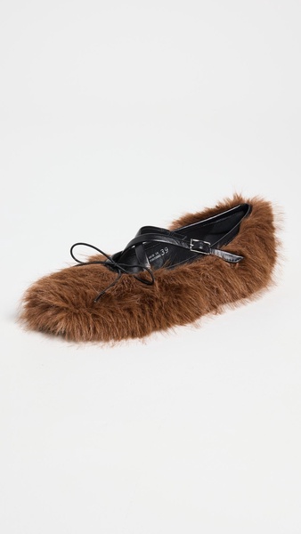 Faux Fur Crisscross Ballerina Flats