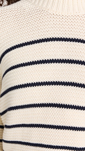 Button-Back Crewneck Sweater in Stripe