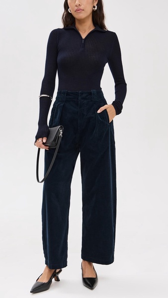 Cara Cropped Pleated Corduroy Trousers