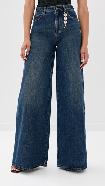 Crystal Heart Charm Wide Leg Jeans