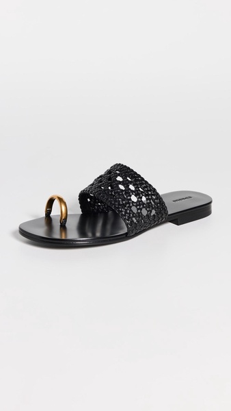 Ariana Woven Leather Sandals with Metal Toe Ring