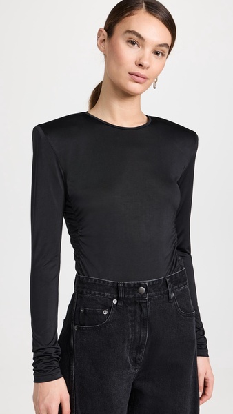 Micro Jersey Shoulderpad Fitted Crewneck Top