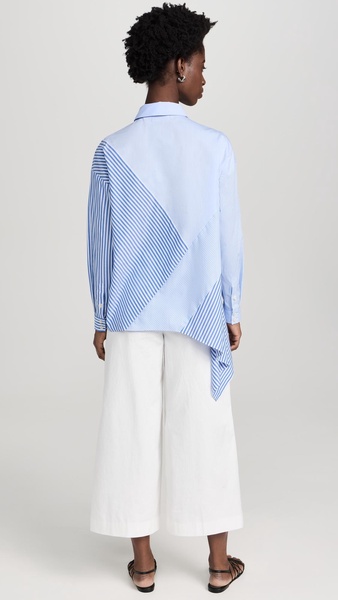 Cotton Asymmetrical Stripe Mix Shirt