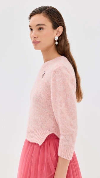 Cropped V Neck Alpaca Knit Sweater