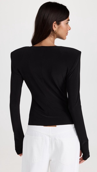 Shoulder Pad Long Sleeve Crew Top