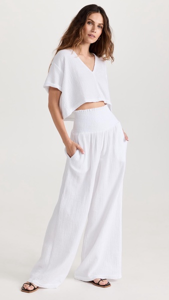 Gauze Smocked Flare Pants