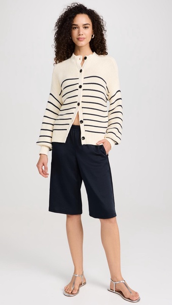 Button-Back Crewneck Sweater in Stripe