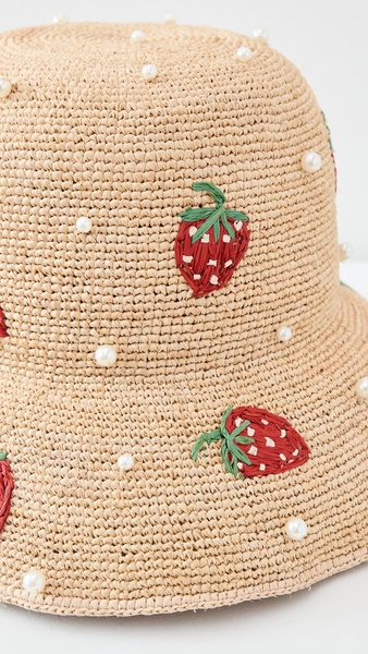 Strawberry Pearl Raffia Bucket Hat