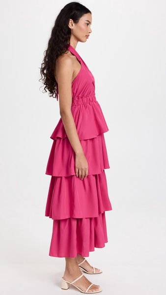 Crossed Halter Neck Tiered Maxi Dress