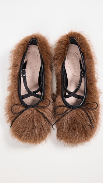 Faux Fur Crisscross Ballerina Flats