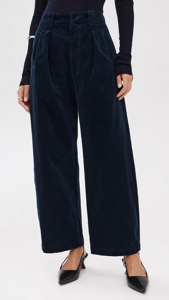 Cara Cropped Pleated Corduroy Trousers