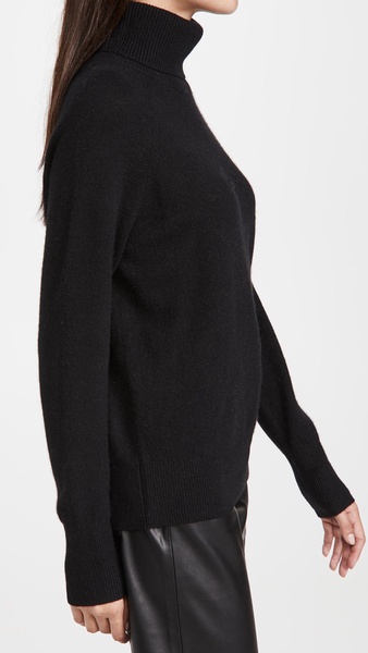 Ribbed Trim Cashmere Turtleneck