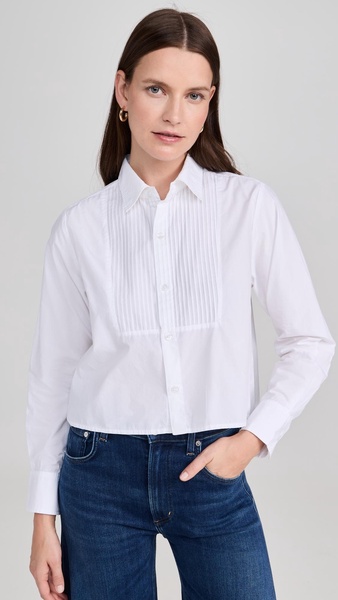 Fino Boxy Cropped Tuxedo Button Down Top