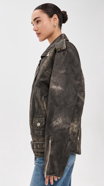 Kay Leather Print Biker Jacket