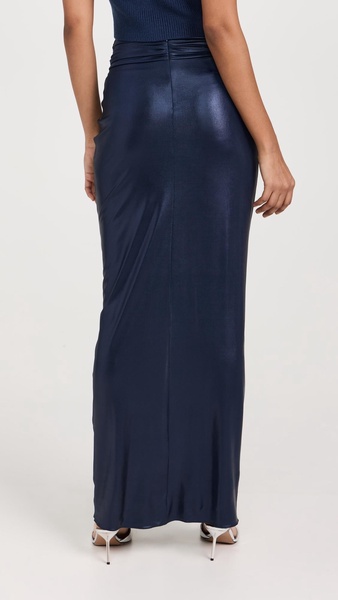 Coated Jersey Front Twist Sarong Skirt