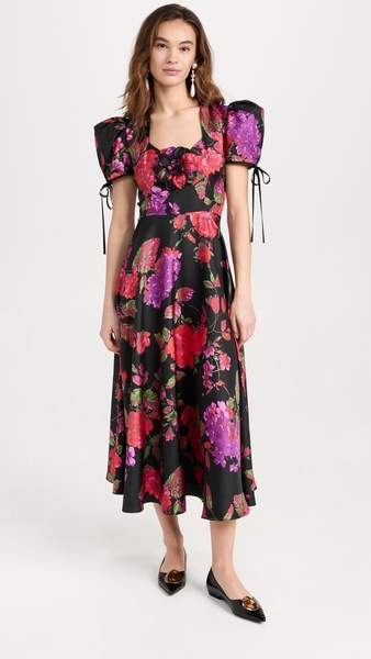 Red and Purple Floral Printed Silk Twill Dress