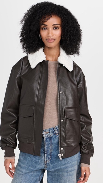 Bomber Jacket with Removable Shearling Collar