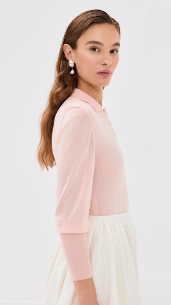 Merino Silk Knit Polo Sweater with Embellishments