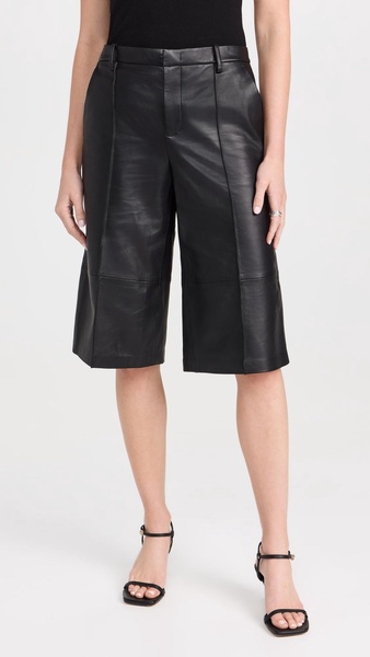 Mid Rise Leather Long Shorts