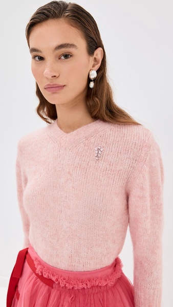 Cropped V Neck Alpaca Knit Sweater