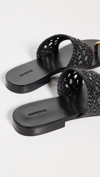 Ariana Woven Leather Sandals with Metal Toe Ring