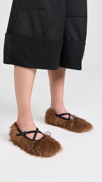 Faux Fur Crisscross Ballerina Flats