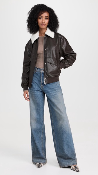 Bomber Jacket with Removable Shearling Collar