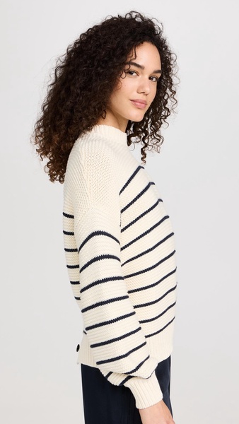 Button-Back Crewneck Sweater in Stripe