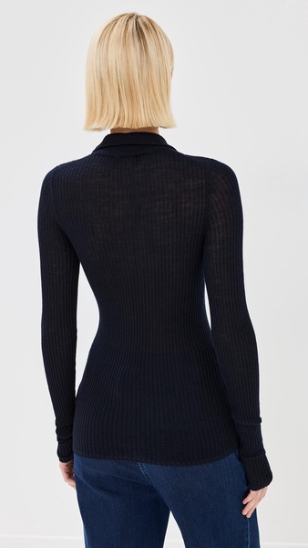 Feather Weight Ribbed Turtleneck Zip Up Sweater