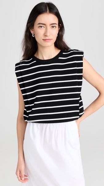 Stripe Sleeveless Pleated Knit Top