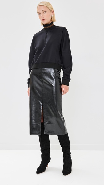 Glossed Jersey Pencil Skirt