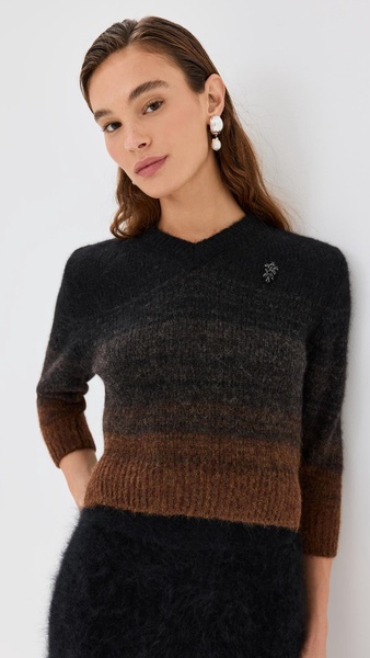 Cropped V Neck Alpaca Knit Sweater