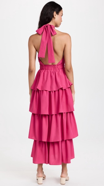 Crossed Halter Neck Tiered Maxi Dress