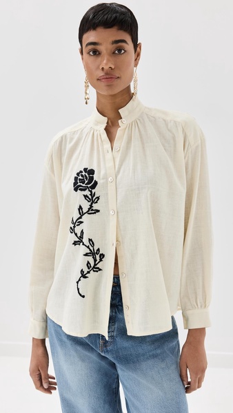 Kiki Noir Rose Embroidered Shirt