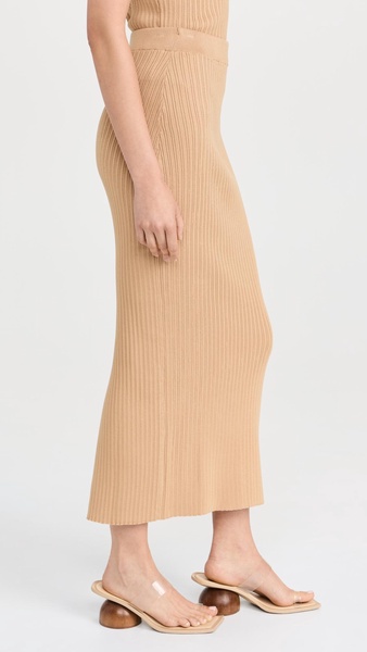 Ribbed Slit Maxi Skirt