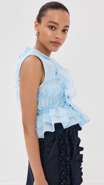 Gingham Jacquard Light Blue Geo Top