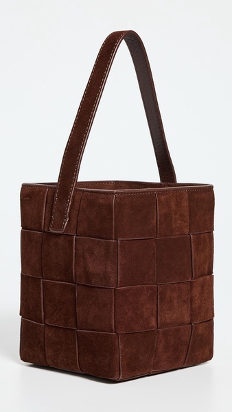 Laith Wide Woven Top Handle Bucket Bag