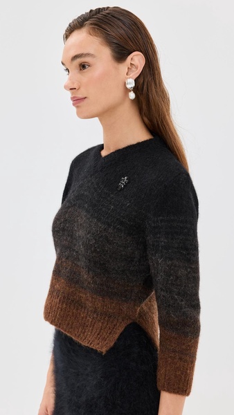 Cropped V Neck Alpaca Knit Sweater