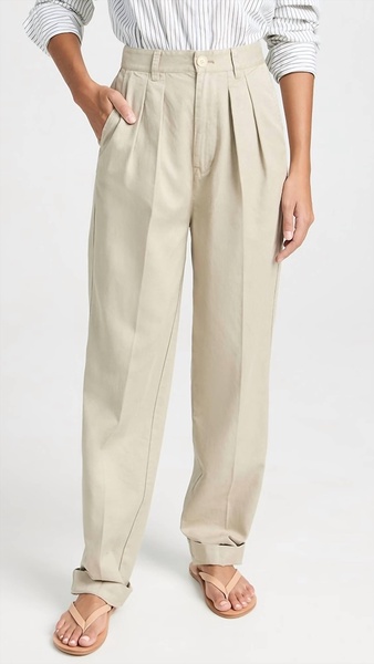 double pleat pant in twill in putty