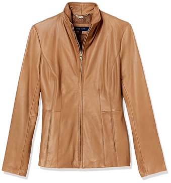 Cole Haan Women's Leather Wingtip Collared Jacket