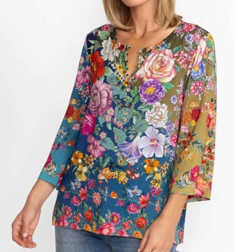 janie favorite button front henley in multi