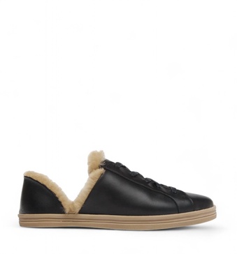 women's eda d'orsay sneaker in black calf with shearling