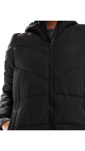 Noisy May longline padded coat with hood in black