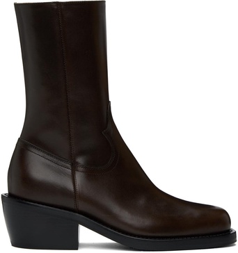 Brown Paneled Heeled Boots