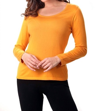 long sleeve scoop neck top in mustard