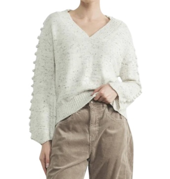 pom sleeve sweater in grey melange