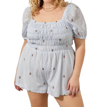 no place like home romper in light blue