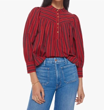 the toss up cotton blouse in sun down stripe