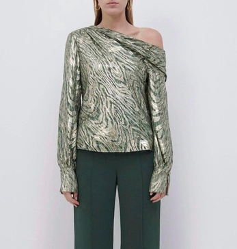 alice metallic fil coupe top in hunter green metalluc moire