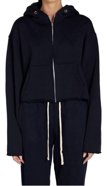 rosa raw zip hoodie in navy